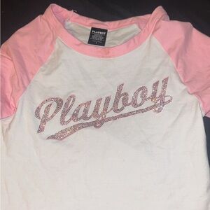 Playboy Pink and White Raglan Tee